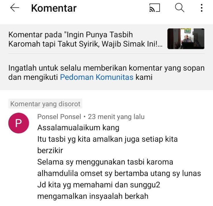 Testi Tasbih Karomah